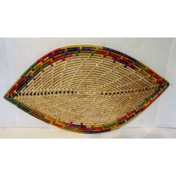 Coiled Woven Raffia Mat Vintage Hand Made Basket Art 20 x 11 Wrapped Weave - Picture 3 of 5
